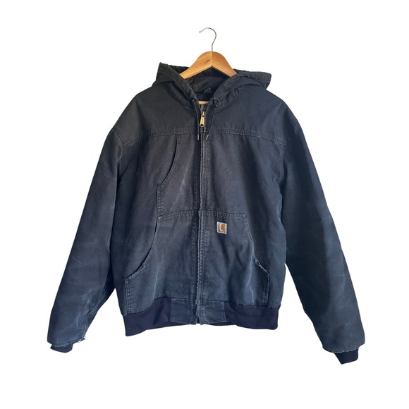Carhartt Other - Carhartt J131 BLK Thrashed Faded Black Thermal Lined Duck Hooded Jacket‎ Mens LG